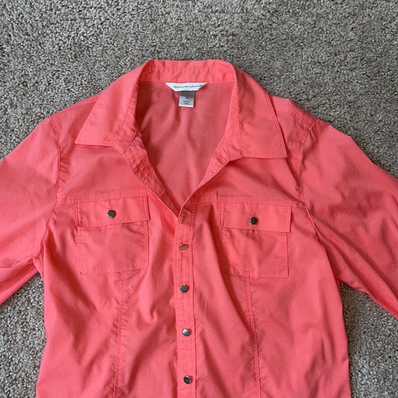 Christopher & Banks coral button down 3/4 sleeve shirt - size M - Picture 1 of 5